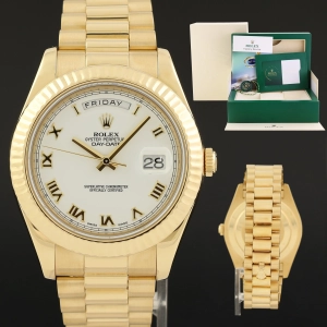 2025 RSC PAPERS Rolex Day Date II President Yellow Gold White Dial 41mm 218238 Watch