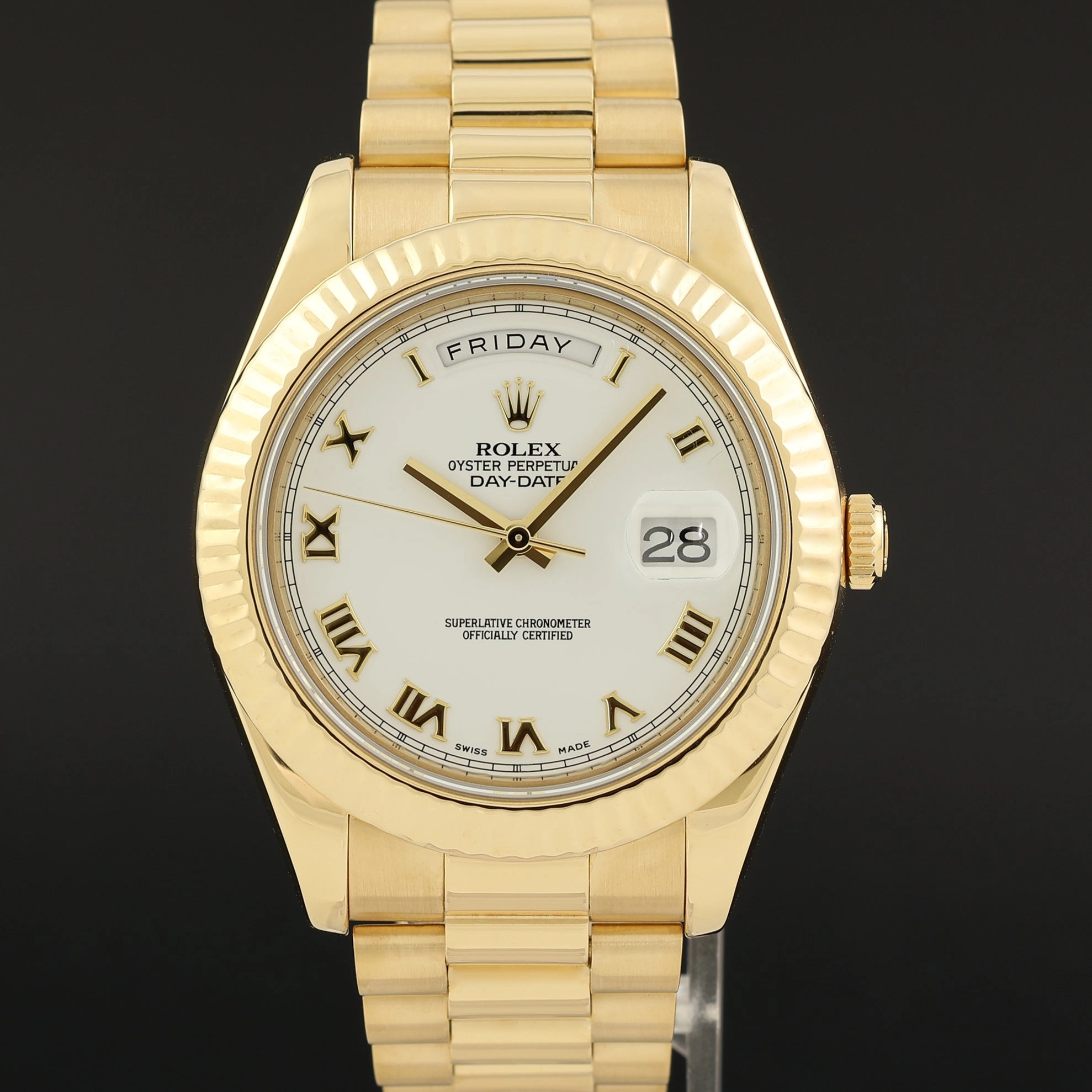 2025 RSC PAPERS Rolex Day Date II President Yellow Gold White Dial 41mm 218238 Watch