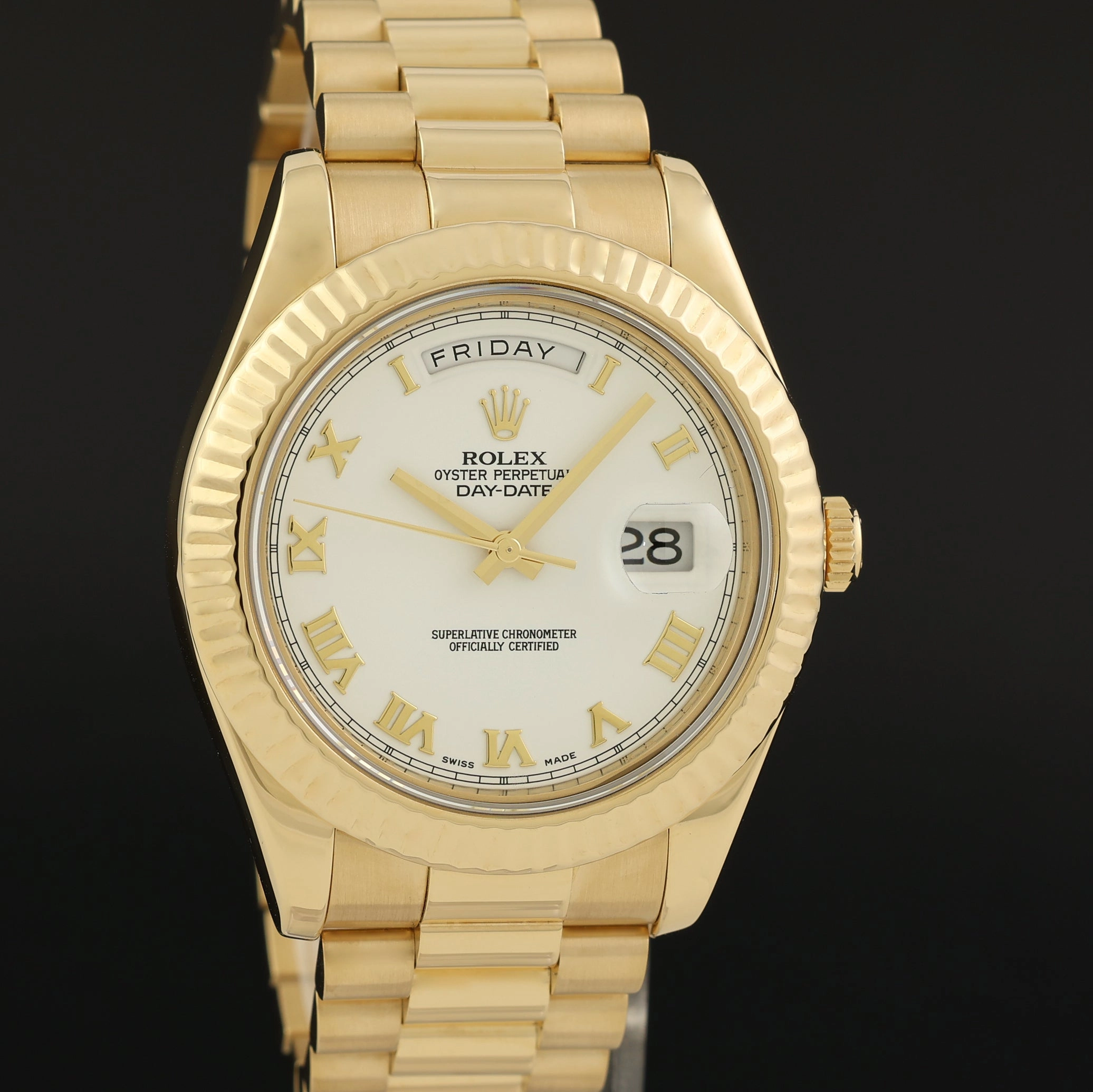 2025 RSC PAPERS Rolex Day Date II President Yellow Gold White Dial 41mm 218238 Watch