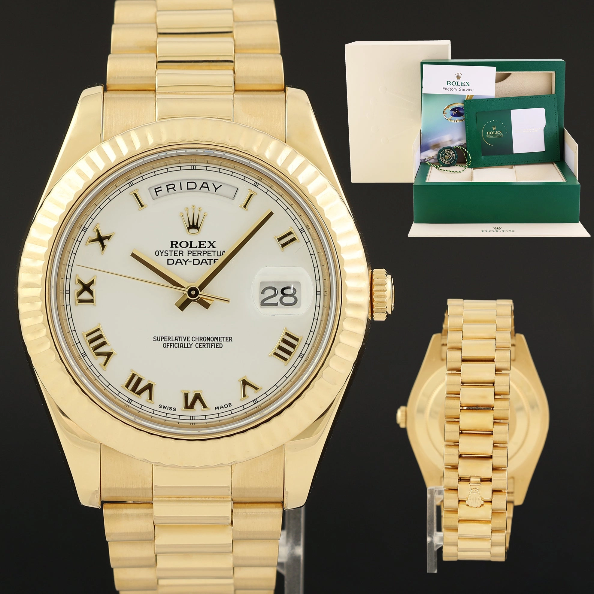 2025 RSC PAPERS Rolex Day Date II President Yellow Gold White Dial 41mm 218238 Watch