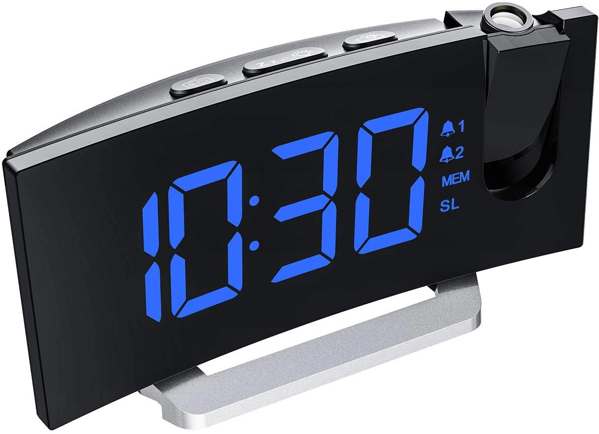 Alarm Clock Radio for Bedroom, Projection Alarm Clock with 0-100% Dimmer and FM Radio, USB Charger