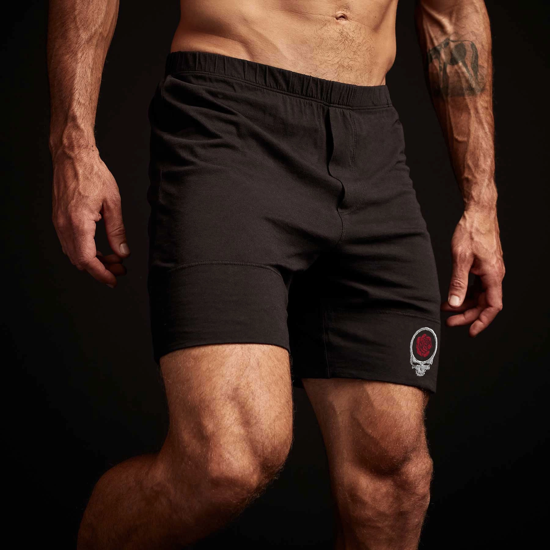 Grateful Dead Rose Boxer Short - Black/ Red
