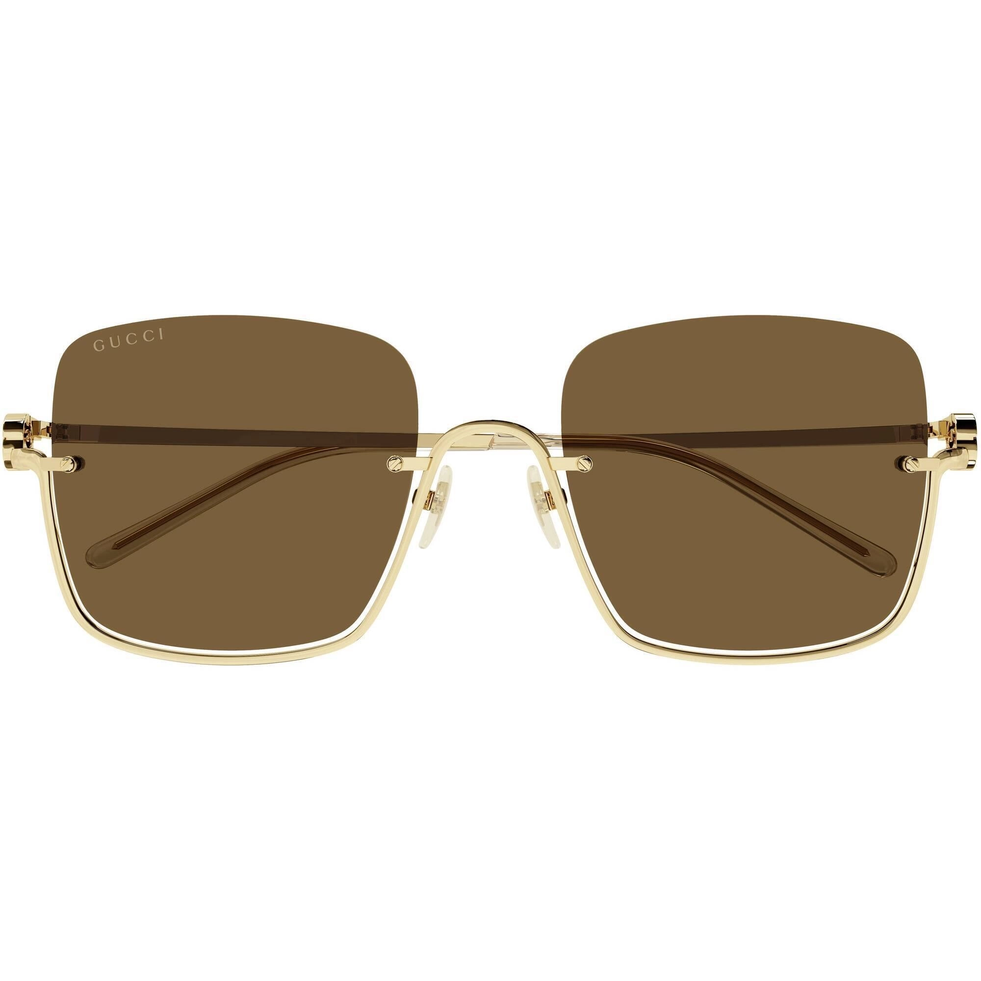 Gucci Women's Sunglasses - Gold Metal Half Rim Square Frame Brown Lens | GG1279S 002