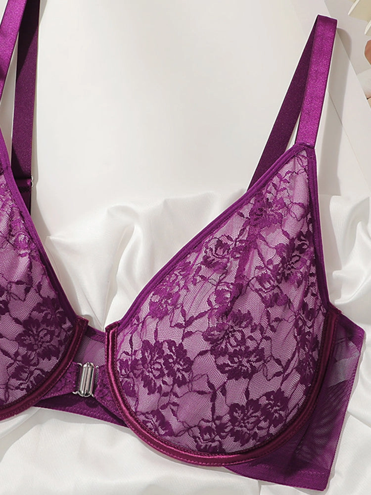 Lace Front Closure Unlined Soft Support Minimizer Bras