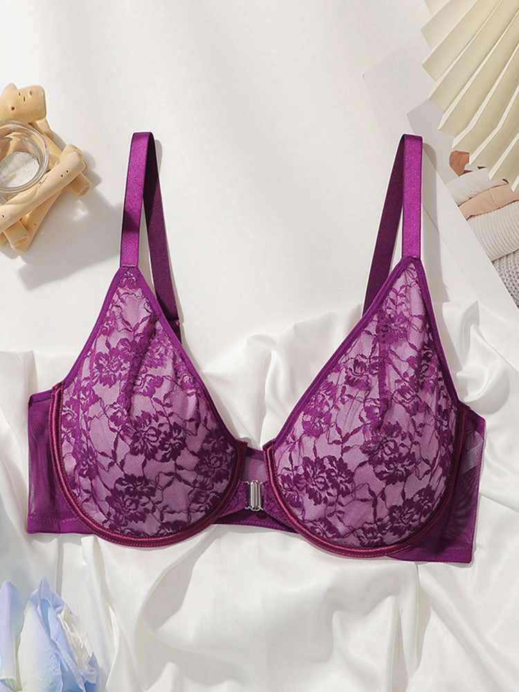 Lace Front Closure Unlined Soft Support Minimizer Bras
