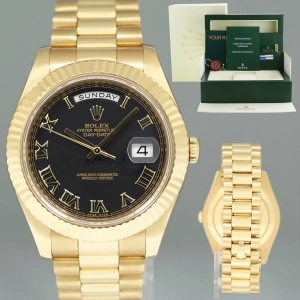 MINT PAPERS Rolex Day Date II President Yellow Gold Black Roman 41mm 218238 Watch