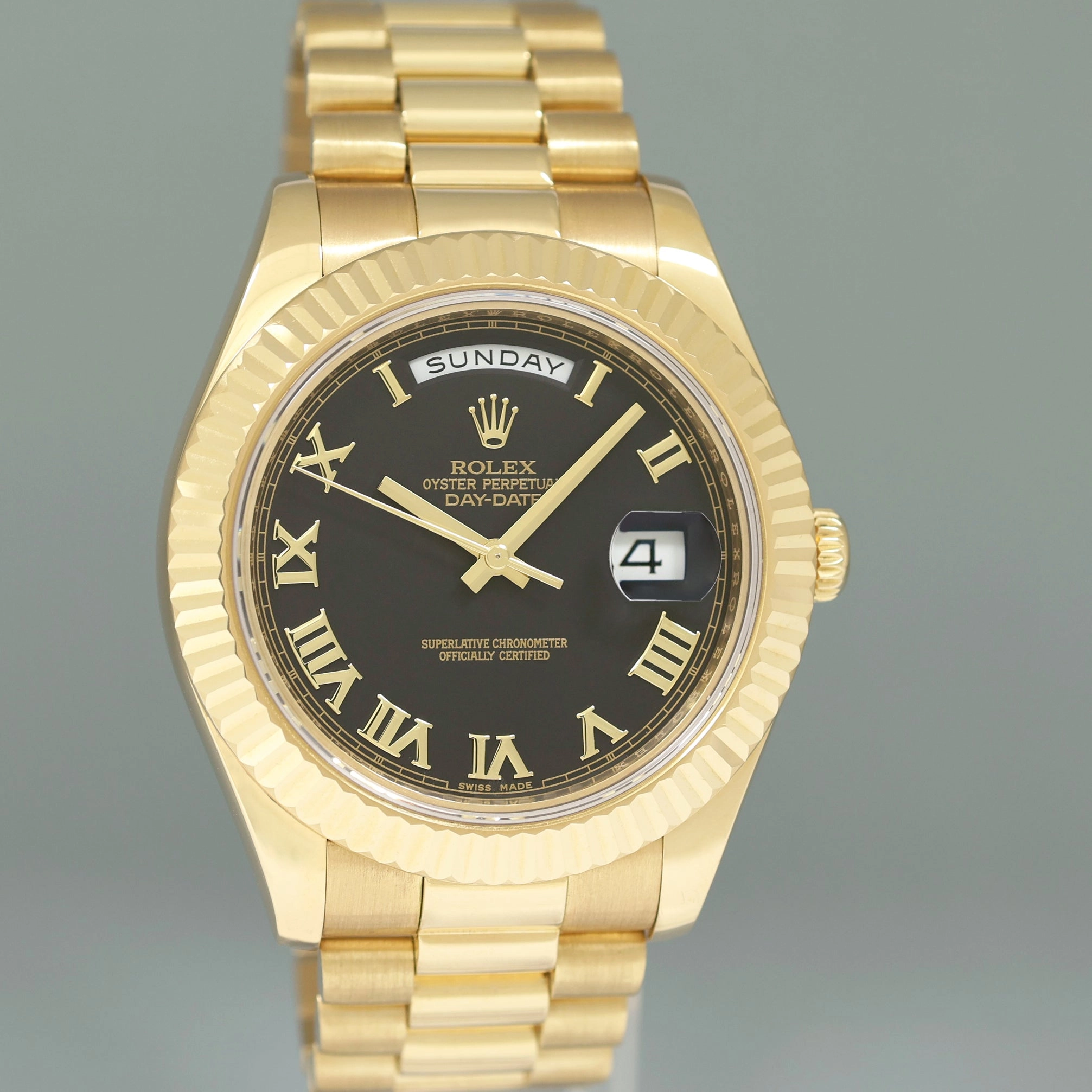 MINT PAPERS Rolex Day Date II President Yellow Gold Black Roman 41mm 218238 Watch