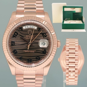 MINT Rolex Day Date II President Rose Gold Chocolate Wave 41mm 218235 Watch Box