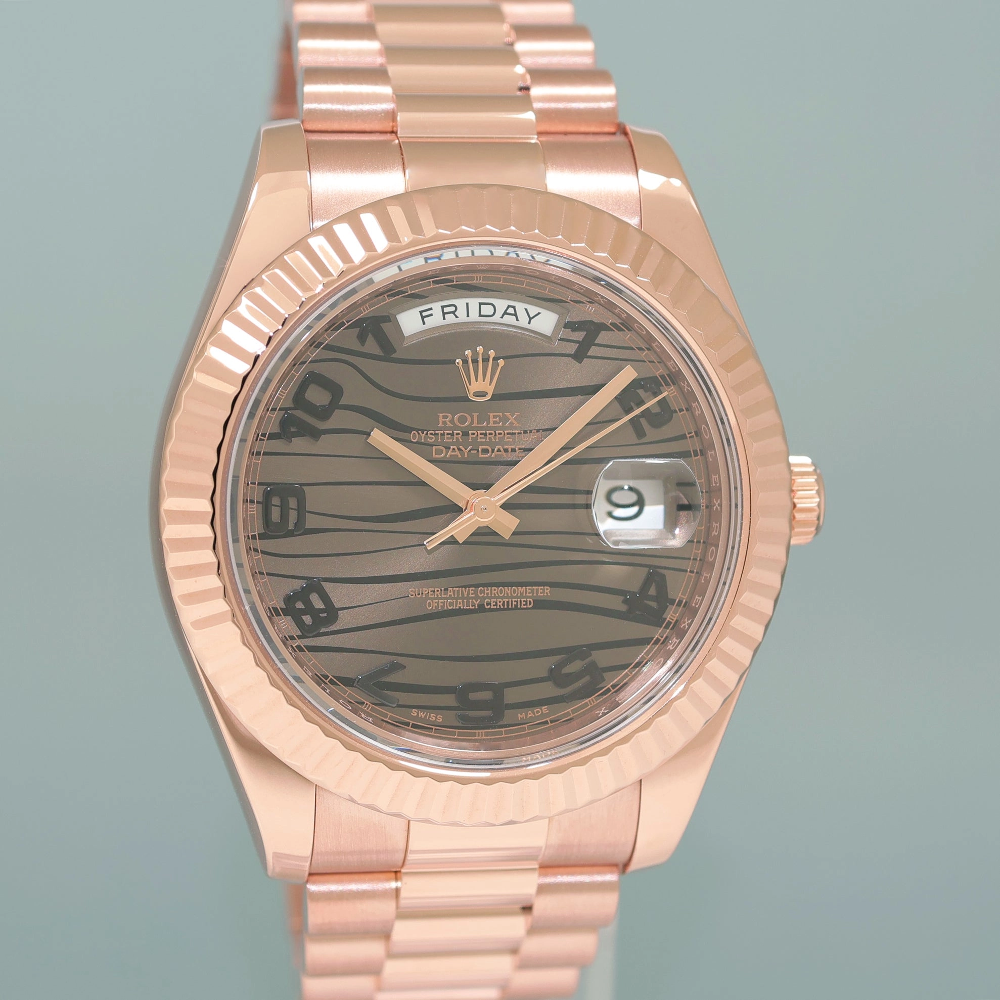 MINT Rolex Day Date II President Rose Gold Chocolate Wave 41mm 218235 Watch Box