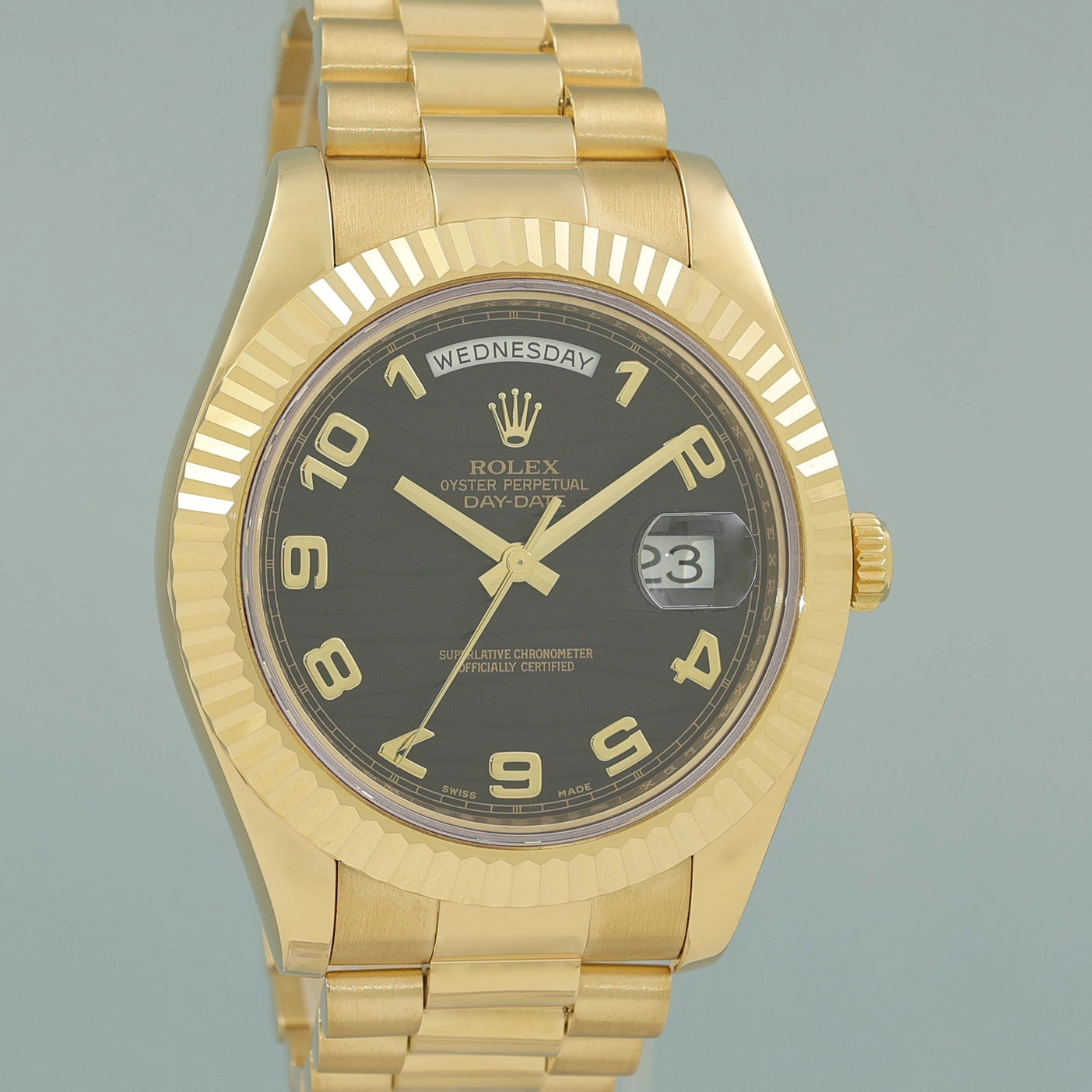 MINT Rolex Day Date II President Yellow Gold Black Wave 41mm 218238 Watch Box