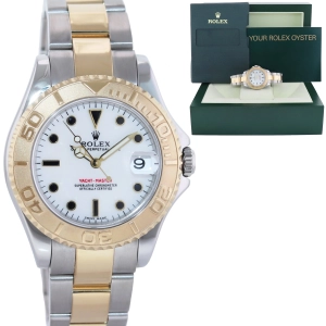 MINT Rolex Yacht-Master 68623 35mm Yellow Gold Two Tone White Midsize Watch Box