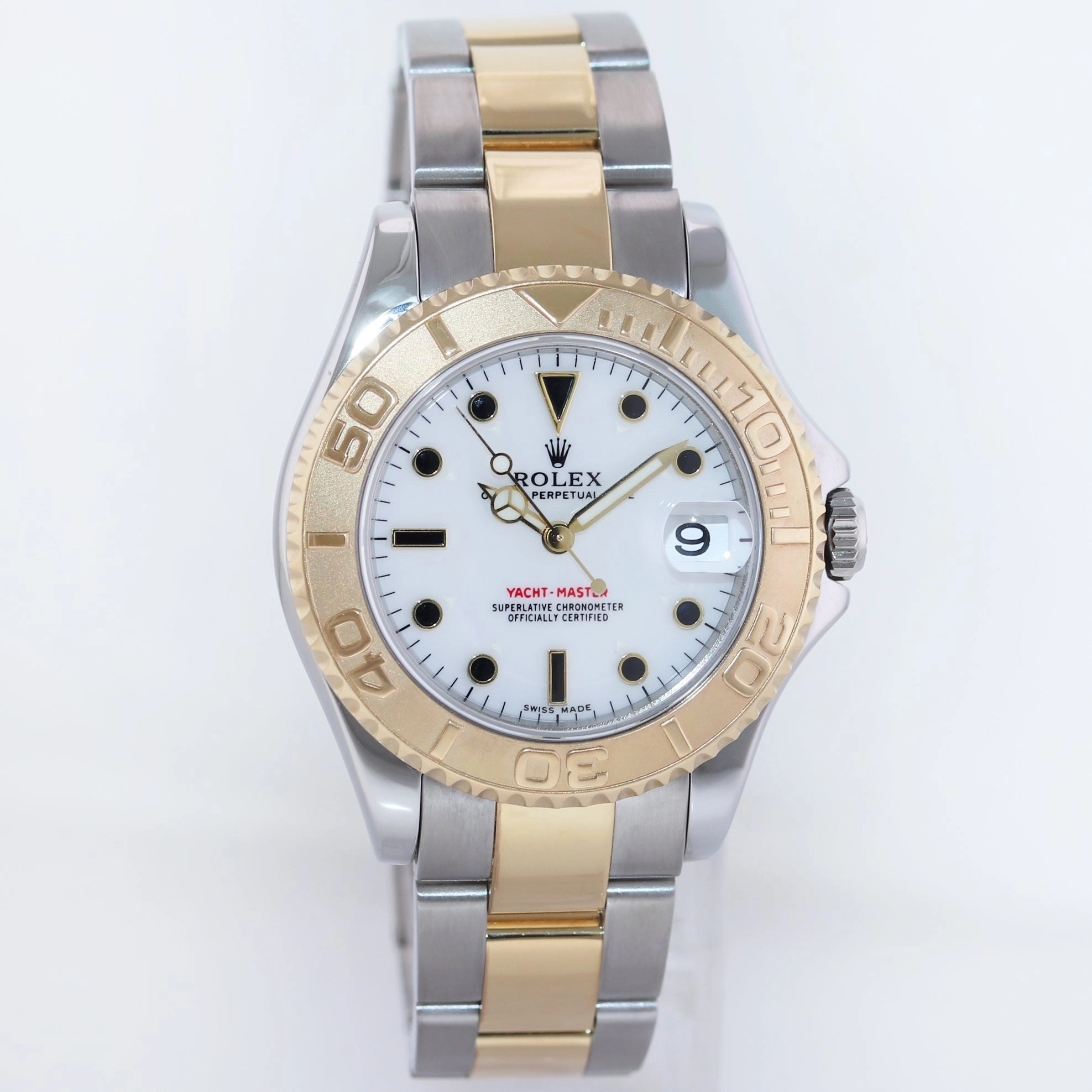 MINT Rolex Yacht-Master 68623 35mm Yellow Gold Two Tone White Midsize Watch Box
