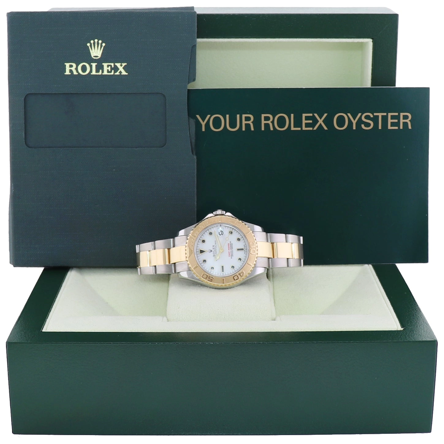 MINT Rolex Yacht-Master 68623 35mm Yellow Gold Two Tone White Midsize Watch Box