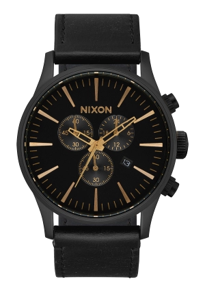 Sentry Chrono Leather - Matte Black / Gold / Black