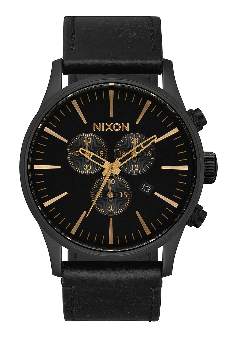 Sentry Chrono Leather - Matte Black / Gold / Black