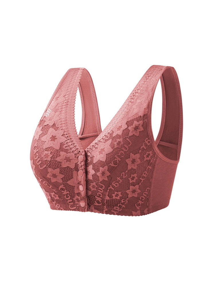 Women's Front Button Close Soft Cup Wireless Bra