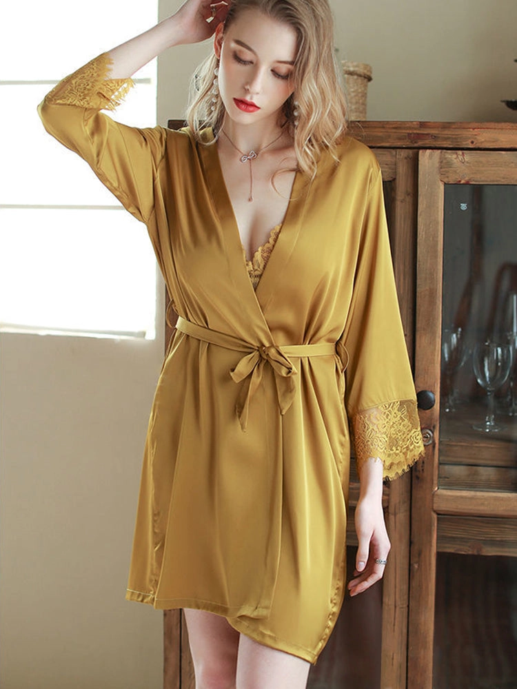 Women's Lace Chemise Soft Slip Sleepwear Babydoll with Robe