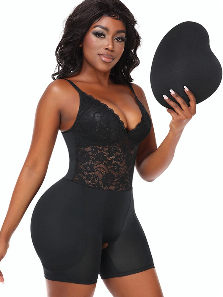 Women's Lace V Neck Corset Hip Enhancer Shapewear Bodysuit